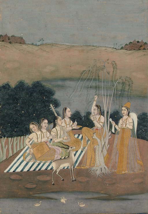 A painting of women playing music