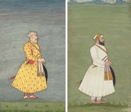 Two paintings of warriors in court dress