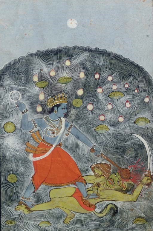 Krishna slaying a Sea Demon