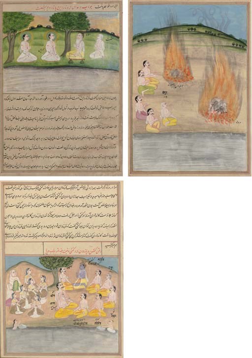 Three pages from a Mahabharatha series