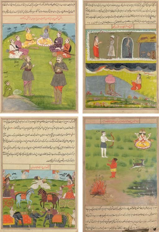 Four pages from a Mahabharatha series