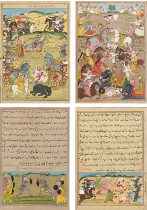 Three pages from a Mahabharatha series
