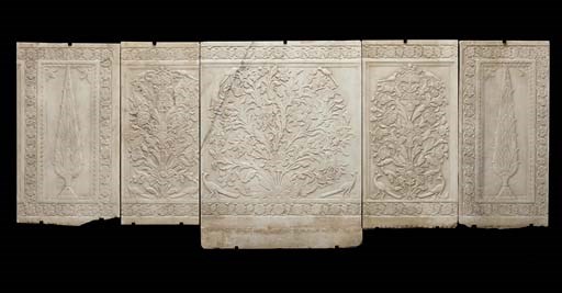 A rare group of five white marble panels