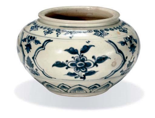 A blue and white jar