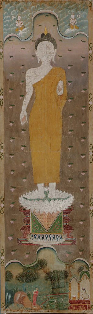 A large painting of Buddha