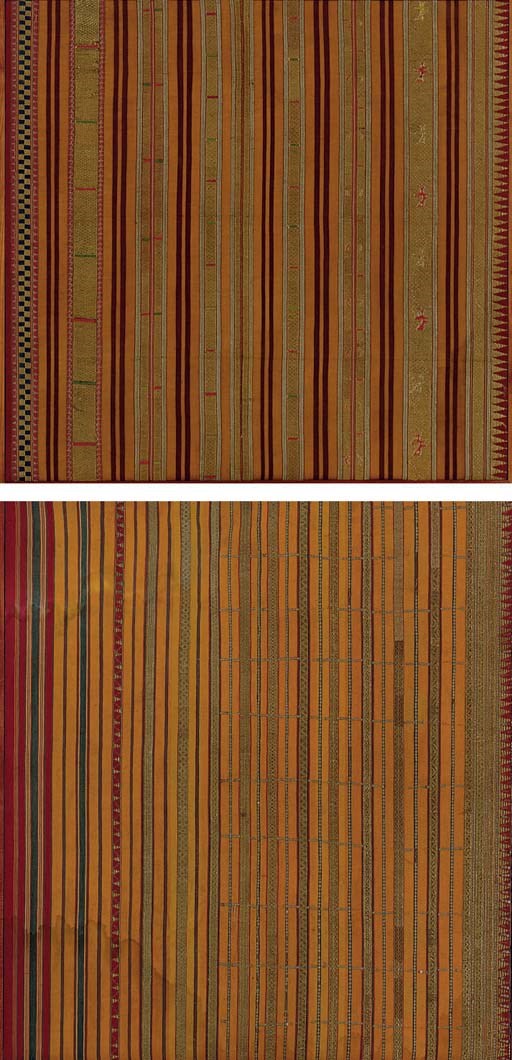 Two framed brocade textiles