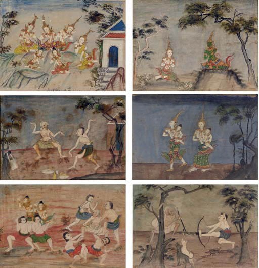 Six paintings on wood