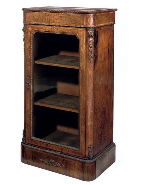 A MID-VICTORIAN GILT-METAL MOUNTED WALNUT, CROSS-BANDED AND MARQUETRY PIER CABINET