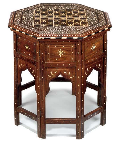 AN INDIAN IVORY-INLAID HARDWOOD LOW TABLE