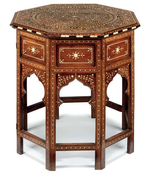 AN INDIAN IVORY INLAID HARDWOOD OCCASIONAL TABLE