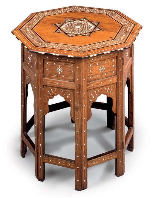 AN ANGLO-INDIAN IVORY INLAID HARDWOOD OCCASIONAL TABLE