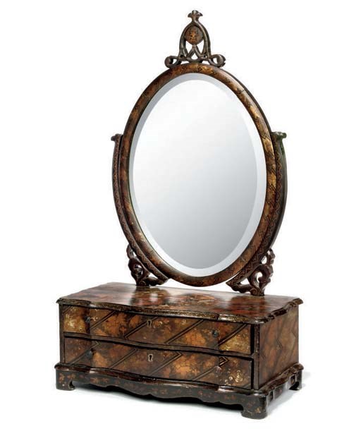 A CHINESE-EXPORT GILT-HEIGHTENED LACQUER DRESSING MIRROR