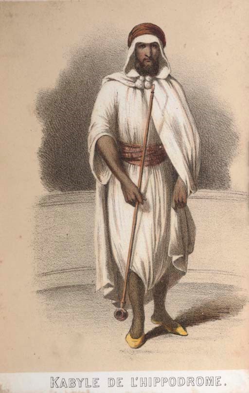 "Paris au XIX. Siècle" [title stamped on front cover]. [?Paris: no imprint, c.1855-56]. Small 4° (151 x 100mm). 26 hand-coloured lithographed Parisian costume plates, heightened with gum arabic, on accordion leaf (some mainly marginal light spotting and staining). Original red cloth-backed paper boards, upper cover with gilt title within ornate rococo floriate border (extremities, particularly the corners, rubbed).