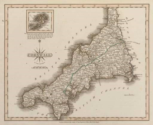 CARY, John (c.1754-1835).  New and Correct English Atlas: being a New Set of County Maps from Actual Surveys. London: John Cary, 1809. 4° (310 x 250mm). Engraved title, general map and 46 county maps, hand-coloured in outline (occaisonal light spotting and browning, maps offset onto text). Contemporary diced calf (worn, crudely rebacked and recornered, heavily rubbed and scuffed, inner hinges reinforced). Provenance: "Fro: J. Stone, Surbiton Hill, Surrey (Bought at Brighton, Nov. 1876)" (inscription on front free endpaper) - some minor annotation to text. Chubb CCCXXXII; Fordham p.25. The atlas was first printed in 1787.