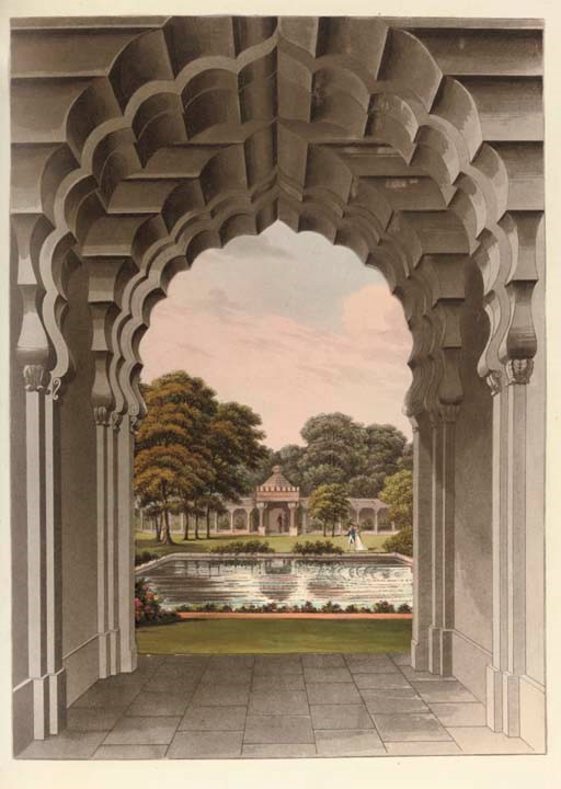 REPTON, Humphry (1752-1818). Designs for the Pavillon at Brighton. London: for J.C. Stadler [text and plates watermarked 1821-22]. 2° (535 x 358). Hand-coloured aquatint frontispiece, hand-coloured plan and 18 aquatint plates and vignettes, 9 of them hand-coloured, 5 with overslips and one with an overpage, one plate and one vignette tinted (short tear in title not touching text, frontispiece lightly offset on to title, one overslip detached but present, 2 overslips becoming loose, very short tear in last plate, a little unimportant foxing). Contemporary (?original) roan-backed boards (similar to the binding on Abbey's copy), paper label on front cover (extremities worn). Abbey: Scenery 57; Prideaux p.349; Tooley p.207.