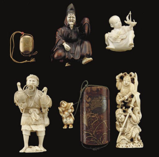 A Japanese ivory okimono of a cormorant fisherman, signed Rakumin and kao, Meiji (1868-1912)
