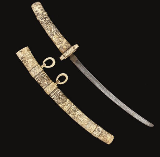 A Japanese ivory mounted tachi katana, 19th Century