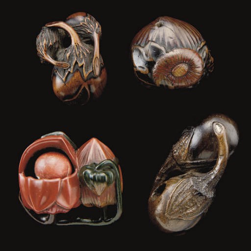 Four Japanese wood netsuke, 19th century