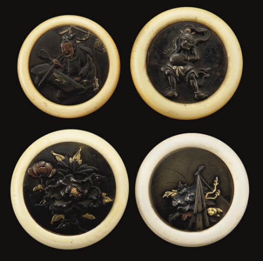 A group of four Japanese kagamibuta netsuke, 19th Century