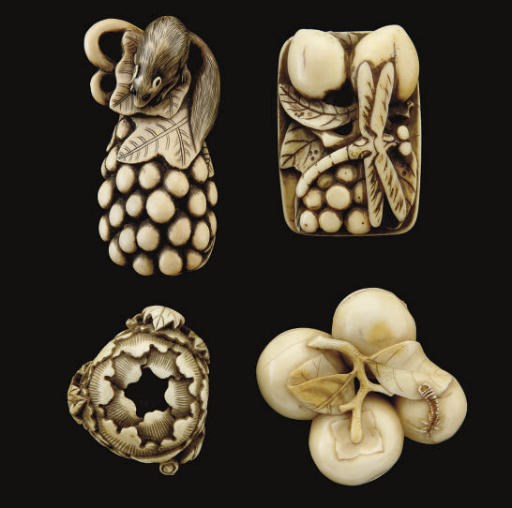 A group of four Japanese ivory netsuke, 19th Century