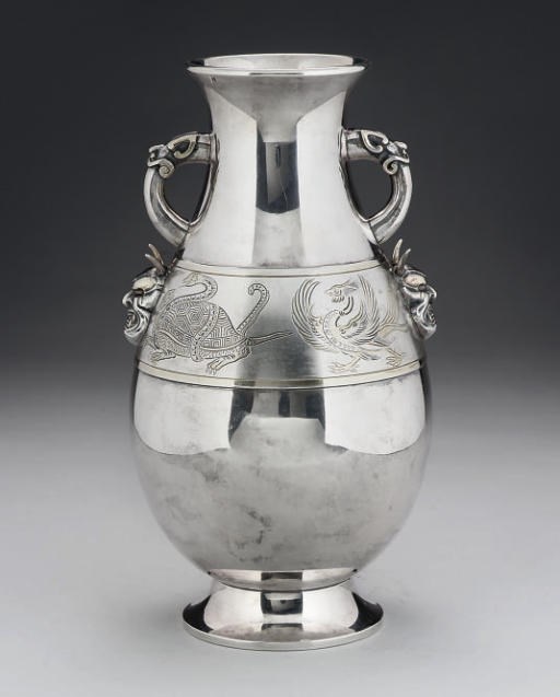 A Japanese silver baluster vase, Meiji Period (1868-1912)