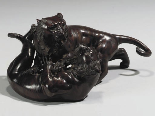 A Japanese bronze tiger group, by Seiya, Meiji Period (1868-1912)