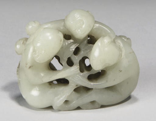 A Chinese white jade three monkey group, late 18th century