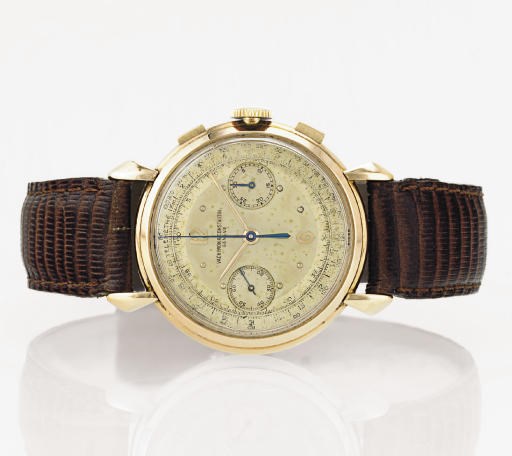 VACHERON CONSTANTIN. A RARE 18K PINK GOLD CHRONOGRAPH WRISTWATCH WITH TWO-TONE DIAL
