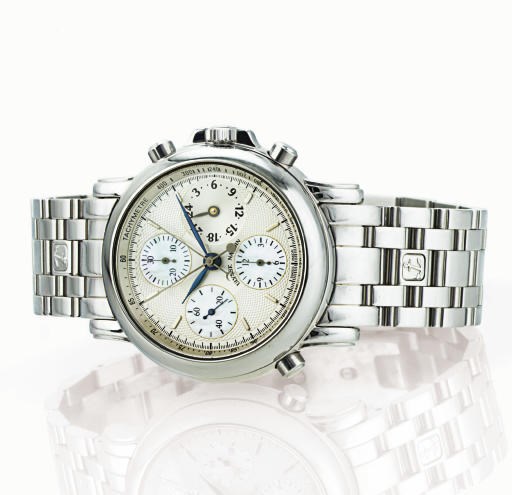 ULYSSE NARDIN.  A STAINLESS STEEL AND MOTHER-OF-PEARL AUTOMATIC SPLIT SECOND CHRONOGRAPH WRISTWATCH WITH 24 HOURS AND BRACELET