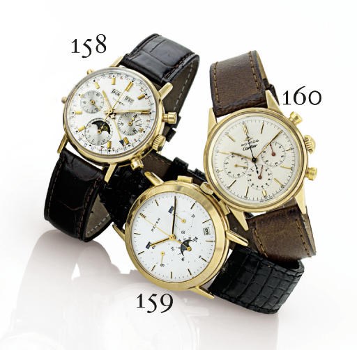 PONTIFA. A GOLD TRIPLE CALENDAR CHRONOGRAPH WRISTWATCH WITH MOON PHASES