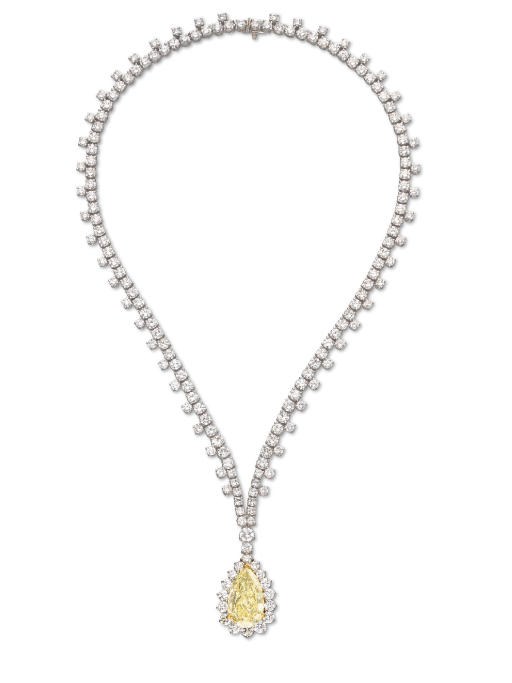 A COLORED DIAMOND PENDANT NECKLACE, BY OSCAR HEYMAN & BROTHERS