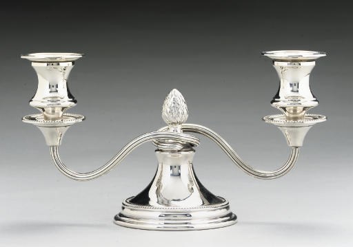 A MODERN SILVER TWIN-BRANCH DWARF CANDELABRUM