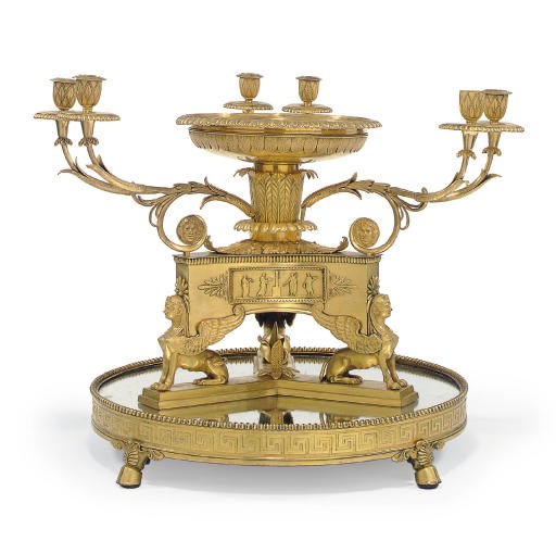 A REGENCY ORMOLU CENTERPIECE WITH MIRRORED SURTOUT DE TABLE