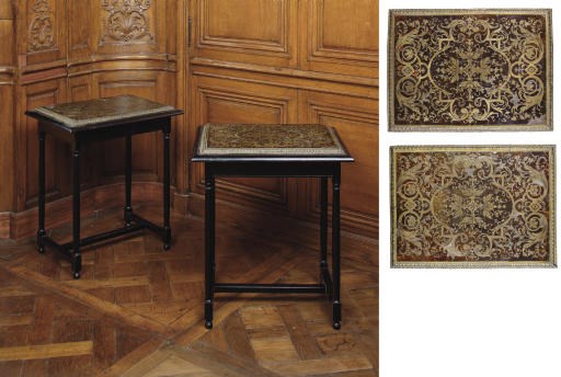 A PAIR OF FRENCH BRASS-INLAID TORTOISESHELL BOULLE MARQUETRY AND EBONIZED OCCASIONAL TABLES**