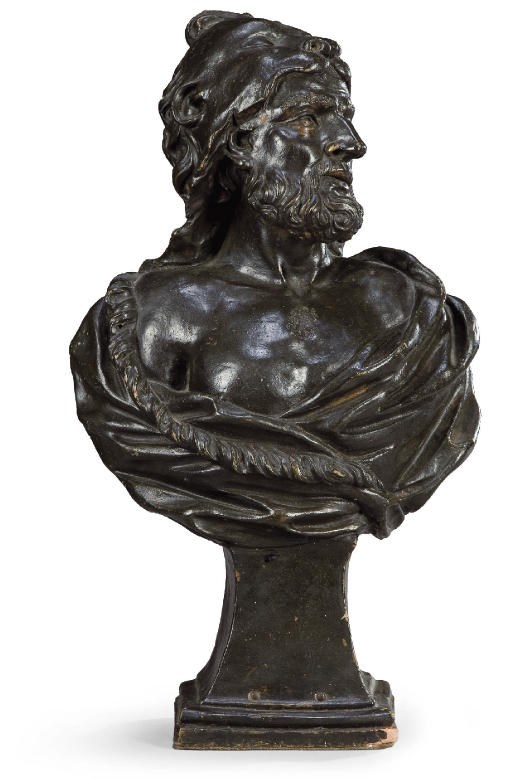 A PAINTED TERRACOTTA BUST OF HERCULES