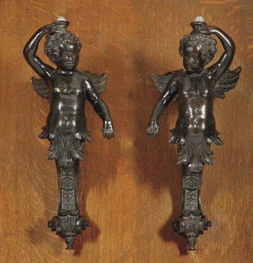 A PAIR OF BRONZE TERM FIGURES IN THE FORM OF PUTTI