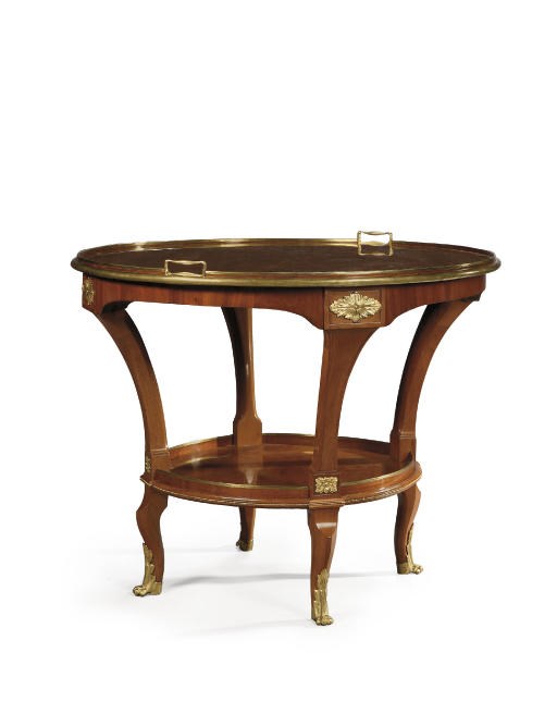 A LOUIS XVI ORMOLU-MOUNTED AMARANTH, MAHOGANY AND ACAJOU MOUCHETE GUERIDON