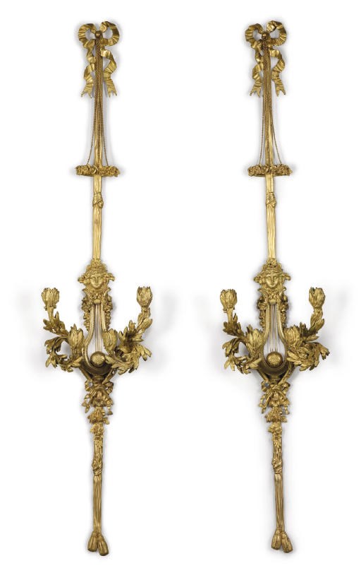 A PAIR OF FRENCH ORMOLU FOUR-BRANCH WALL LIGHTS