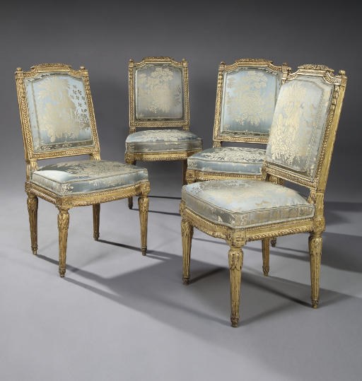 SET OF FOUR LOUIS XVI GILTWOOD CHAISES