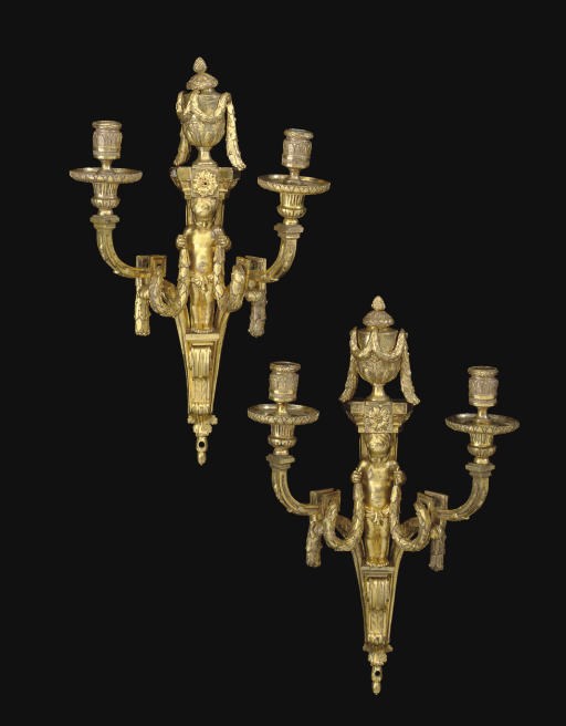 A PAIR OF LATE LOUIS XV ORMOLU TWO-BRANCH WALL-LIGHTS