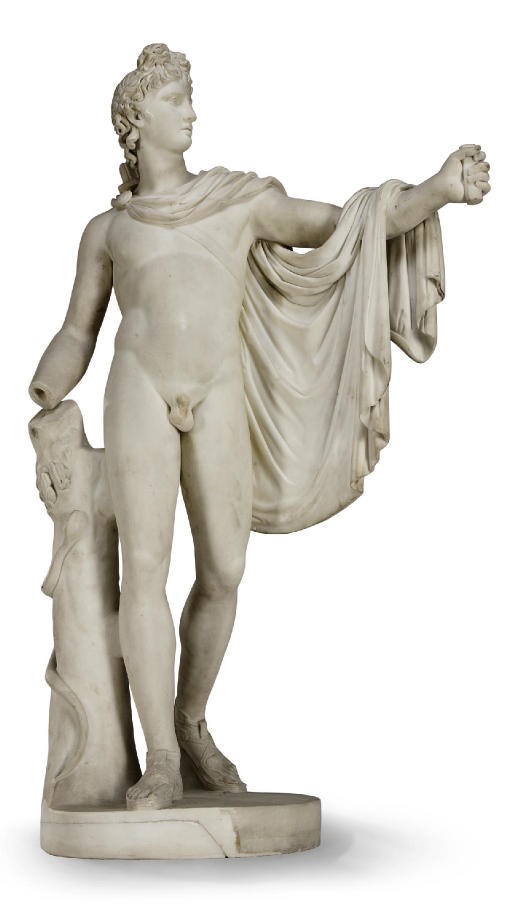 A WHITE MARBLE FIGURE OF THE APOLLO BELVEDERE