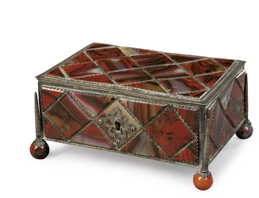 A GERMAN SILVER-MOUNTED AGATE BOX