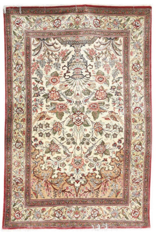 A very fine silk Qum prayer rug