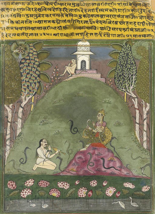 TWO MEN WITH SNAKES, AMBER, RAJASTHAN, 1730