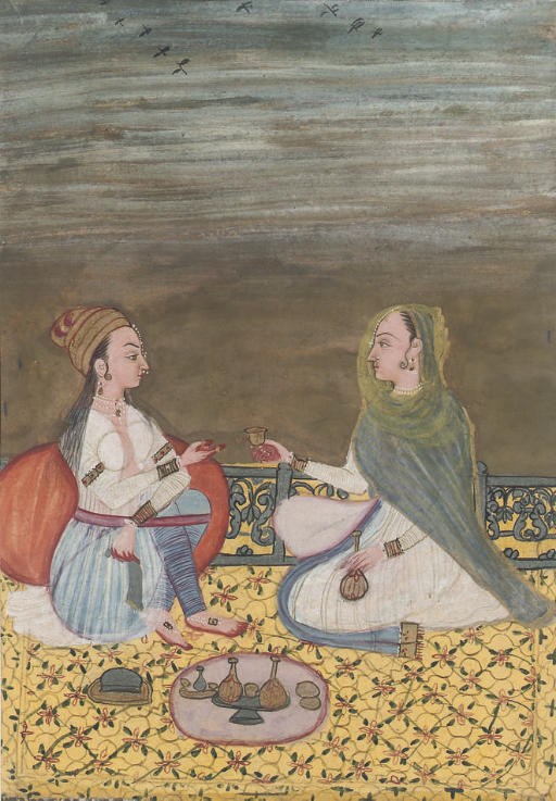 TWO LADIES ON A TERRACE, RAJASTHAN, 1750