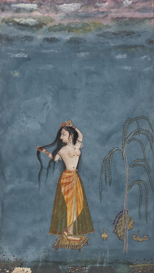 LADY WASHING BELOW A WILLOW TREE, JAIPUR, RAJASTHAN, 1800