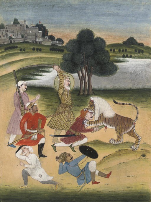 AURANGZEB KILLING A LION, JAIPUR, RAJASTHAN, 1800