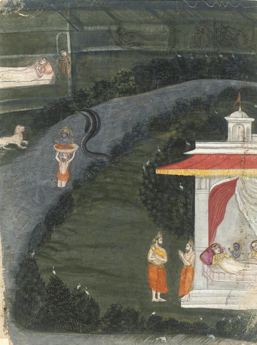 THE CHILD KRISHNA CARRIED ACROSS A RIVER, RAJASTHAN, 1770
