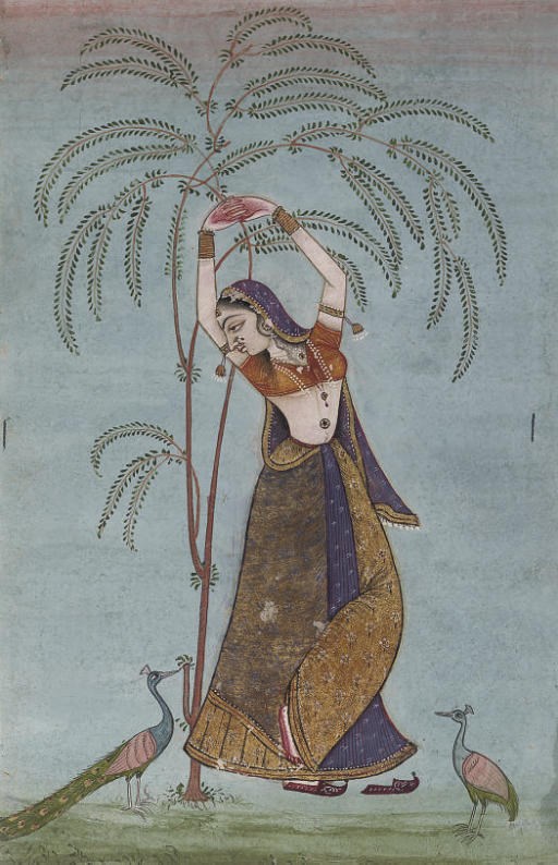 LADY BELOW A WILLOW WITH PEACOCKS, DECCAN, 1820