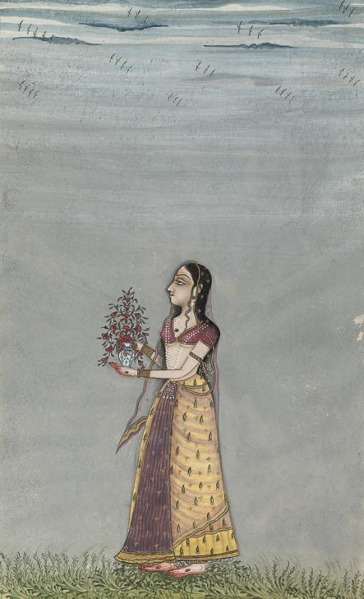 LADY WITH VASE OF FLOWERS, BIKANER, RAJASTHAN, 1790